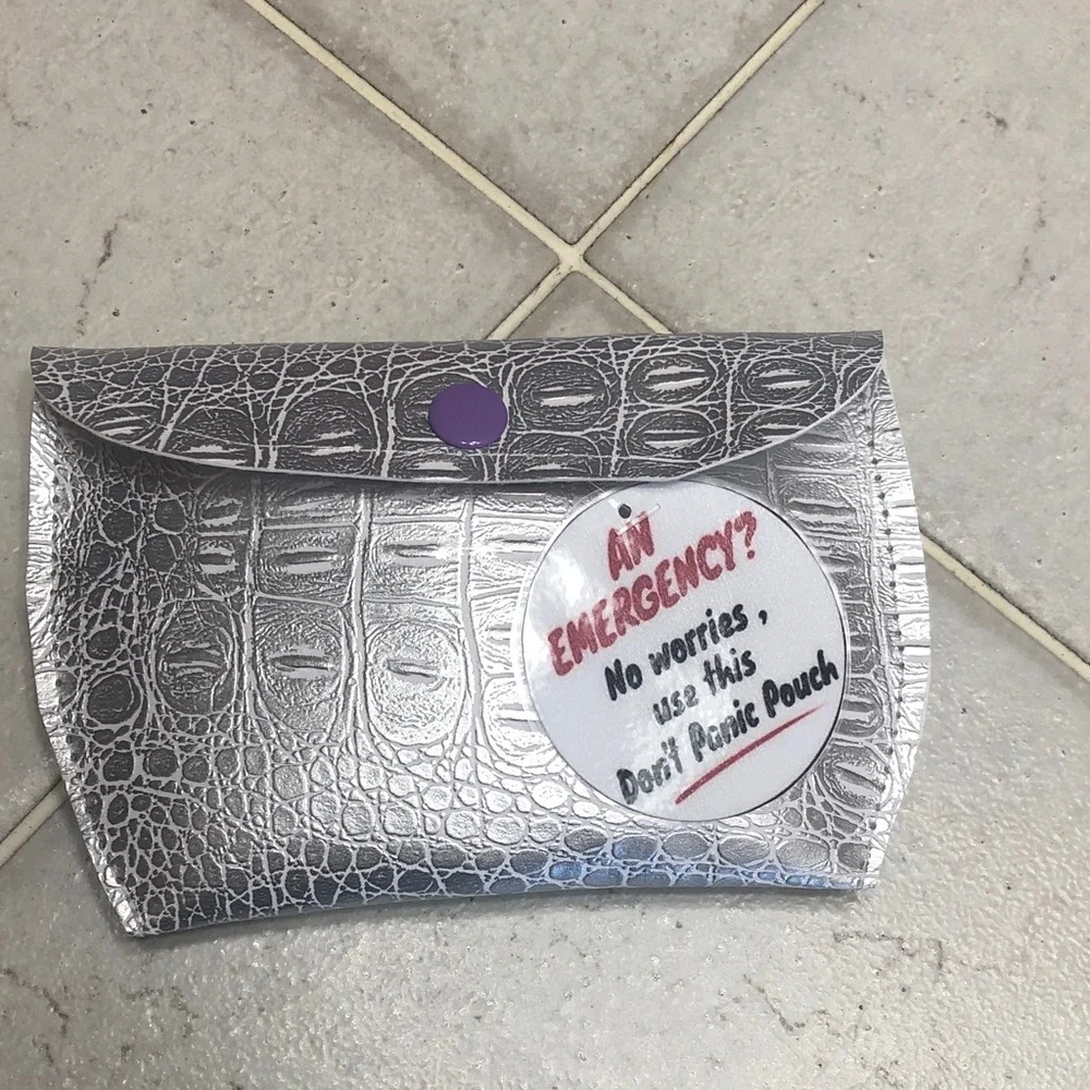 Silver Croc-Texture Emergency Panic Pouch with Purple Snap